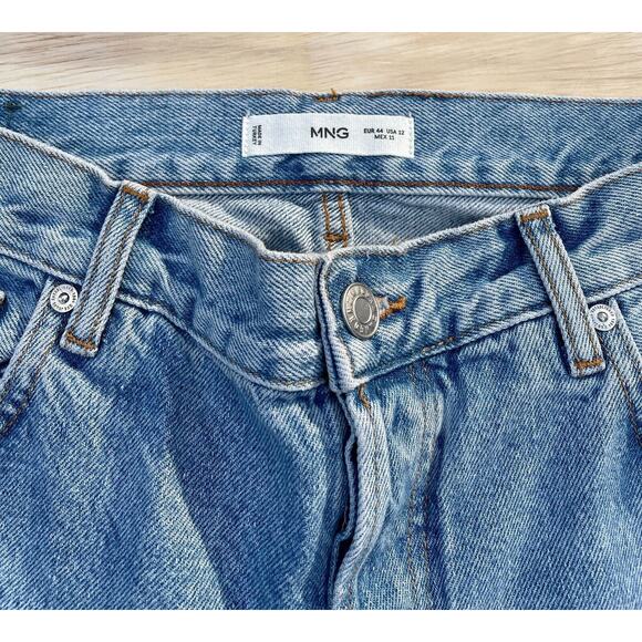 Mango Blue Solid‎ Denim Ripped Jeans Button Relaxed Regular Fit Size 12 USA - Picture 6 of 10